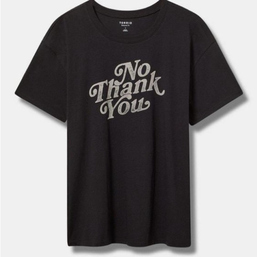 Torrid Black No Thank You Relaxed Crew Tee Size 0x NWT - 100% Cotton
